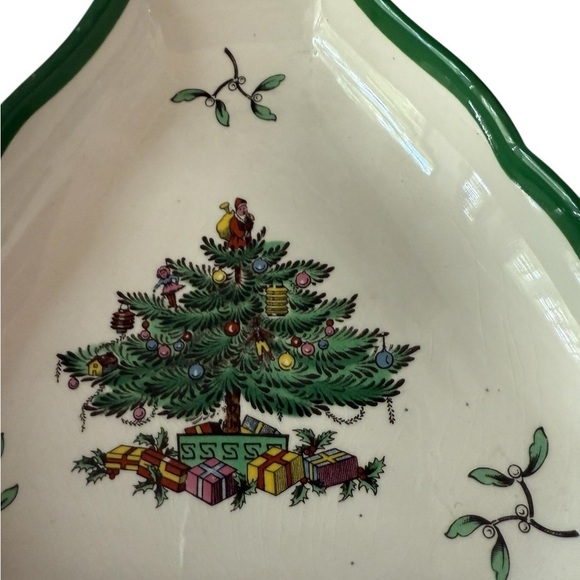 Spode Christmas Tree Shaped 8 inch Candy Nut Chocolates Ceramic Xmas Dish - Picture 2 of 5
